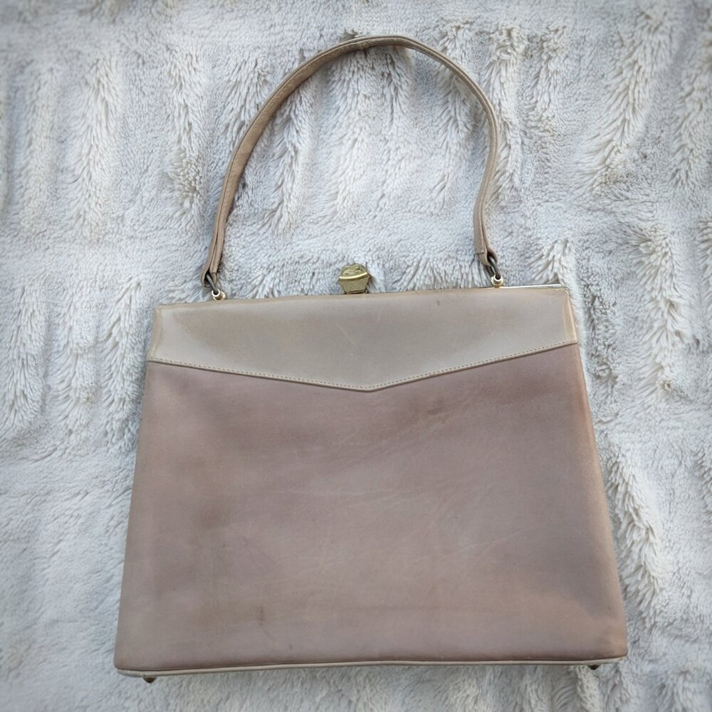 VINTAGE 50s Leon of California 2 Tone Beige Frame Handbag